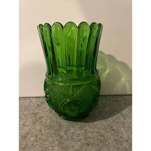 Vintage Footed Emerald Green Stars and Diamonds Vase  # 2052